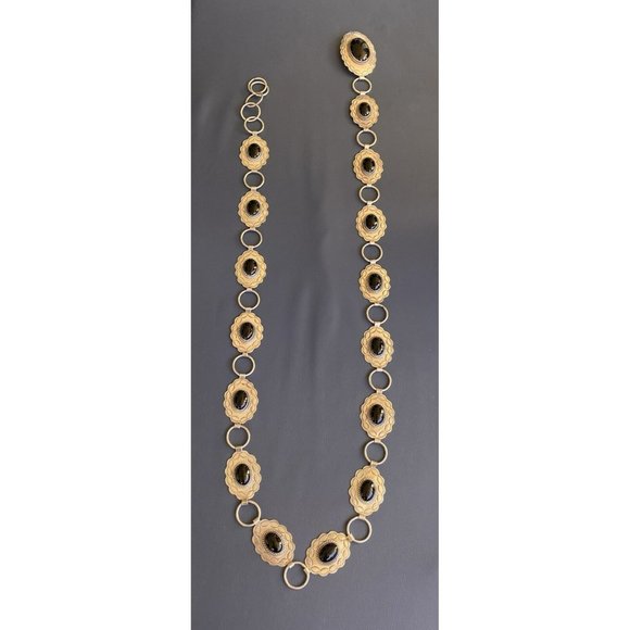 Native American Navajo JF Sterling Silver Black Onyx Belt Vtg Heavy Signed - Picture 10 of 12